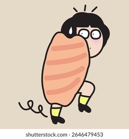 Uma senhora Introvertida Sneaking In Shells Conceito Cartoon Personagem ilustração