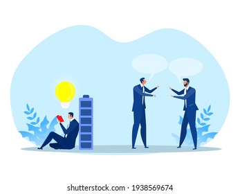 Introvert man enjoy reading book alone different Extrovert people are talkative and enjoy meeting new people.concept vector illustration.