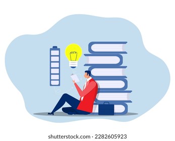 Introvert man enjoy reading book alone to cover privacy zone or boundary to protect from distraction. concept vector illustration.