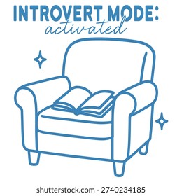 Introvert Mode Activated Shirt Vector, Hand Drawn Bookish Design, Book Lover T-shirt, Reading Quotes Clipart, Cute Hand-drawn Line Art Books