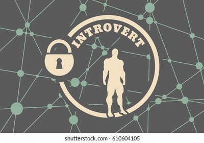 introvert simple icon metaphor. image relative to human psychology. muscular man in the locked circle. Molecule And Communication Background. Connected lines with dots.