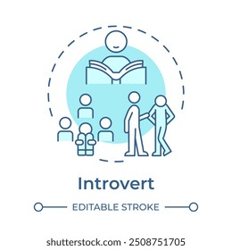 Introverter ícone de conceito azul suave. Modelo de personalidade, antissocial. Comunicação, socialização. Ilustração de linha de forma redonda. Ideia abstrata. Design gráfico. Fácil de usar em infográfico, apresentação