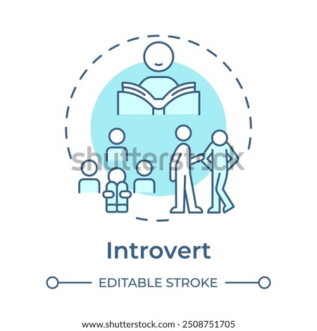 Introvert soft blue concept icon. Personality model, antisocial. Communication, socializing. Round shape line illustration. Abstract idea. Graphic design. Easy to use in infographic, presentation