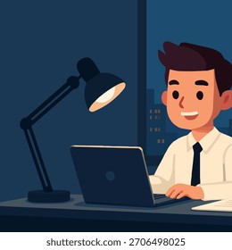 Introvertido Prosperando Trabalhando Sozinho Noite Tarde