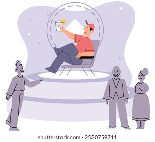 Introvert vector illustration. Anxiety and fear can arise when introverts are pushed outside their comfort zone Ignoring social situations temporarily can be self care practice for introverts