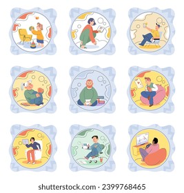Introvert vector illustration. The limitation of social interactions can be source of relief for introverts Privacy is essential for introverted individuals to maintain their well being