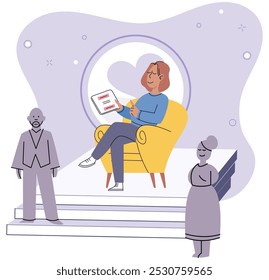 Ilustração do vetor de Introversão. Psicologia reconhece introversão como variação normal na personalidade humana O bem-estar emocional é crucial para os introvertidos navegarem em situações sociais Ansiedade e medo