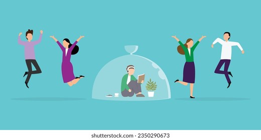 Introvert vs extravert 2d vector illustration concept for banner, website, landing page, flyer, etc