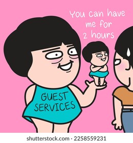 Introvert Woman Tired Of Greeting And Having Only Two Hours Available For Visitors Or Guests Concept Card Character illustration