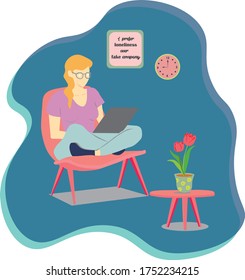 An introvert women is working from home
