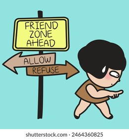 Introvert Young Woman Choosing Her Pathway That Not Allow Or Refusing Friend Concept Card Character illustration