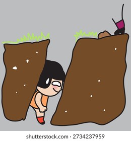 An Introverted Lady Hiding In A Hole Concept Cartoon Character illustration