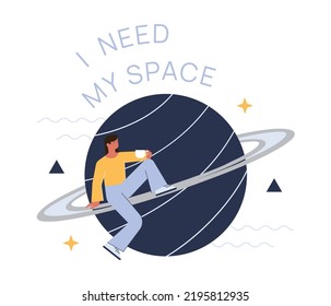 Introverted person. Antisocial character prefers to spend time alone. Person avoid communication and interaction with people. Personal space idea. Flat vector illustration