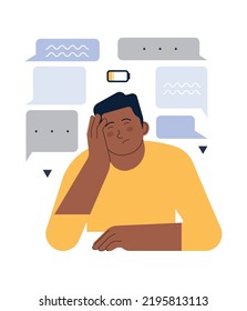 Introverted person. Antisocial character prefers to spend time alone. Person avoid communication and interaction with people. Personal space idea. Flat vector illustration