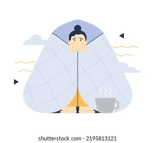 Introverted person. Antisocial character prefers to spend time alone. Person avoid communication and interaction with people. Personal space idea. Flat vector illustration