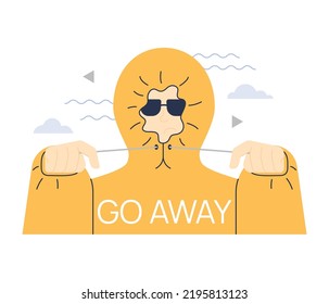 Introverted person. Antisocial character prefers to spend time alone. Person avoid communication and interaction with people. Personal space idea. Flat vector illustration