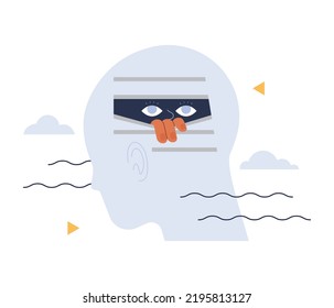 Introverted person. Antisocial character prefers to spend time alone. Person avoid communication and interaction with people. Personal space idea. Flat vector illustration