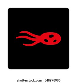 Intrude Parasite vector icon. Style is flat rounded square button, intensive red and black colors, white background.