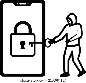 intruder trying to open the door Concept, hacker using anonymous hash keys vector icon design, White Collar Crime symbol, Computer crime Sign, security breakers stock illustration