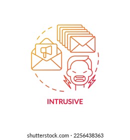 Intrusive red gradient concept icon. Annoying notifications. Challenge of direct marketing abstract idea thin line illustration. Isolated outline drawing. Myriad Pro-Bold font used