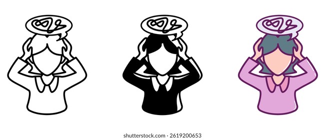 Intrusive Thoughts icon represented by confuse pose Line, Filled, Color style.