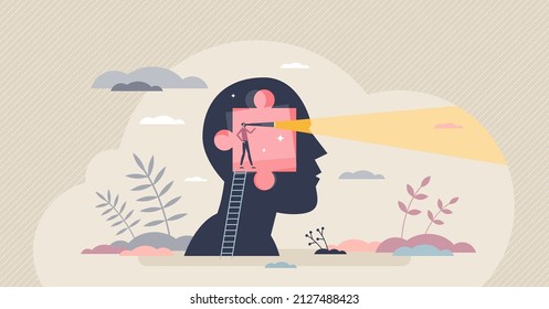 Intuition or future vision sight as ability to predict tiny person concept. Visionary skills with unconscious understanding about anticipation vector illustration. Inner feeling trust to make decision