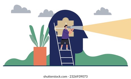 Intuition or future vision sight as ability to predict tiny person concept. Visionary skills with unconscious understanding about anticipation vector illustration. Inner feeling trust to make decision