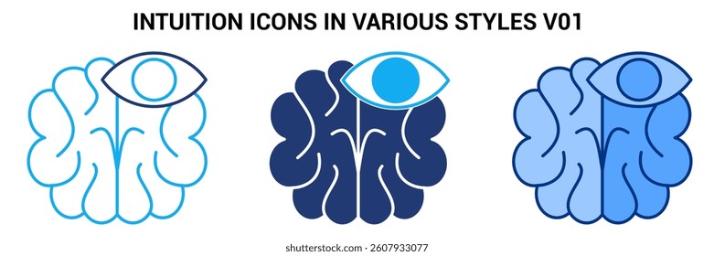 Intuition icon represented by brain, eye Blue, Dualline, Dualtone style.