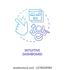 Icono de concepto de degradado azul de tablero intuitivo. Fácil de usar. Interfaz fácil de aprender. Ilustración de línea delgada de idea abstracta de usabilidad de CMS. Dibujo de contorno aislado. Se usa una fuente Myriad Pro-Bold