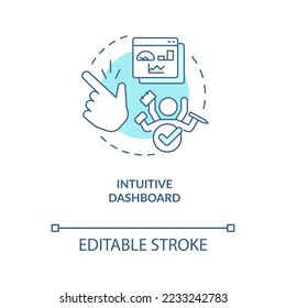 Intuitives Symbol für türkisfarbenes Dashboard. Admin Panel. Benutzerfreundlichkeit abstrakte Idee dünne Linie Illustration. Einzeln Umrisszeichnung. Bearbeitbarer Strich. Arial, Myriad Pro Fett Schriftarten verwendet