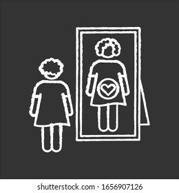 Intuitive feeling chalk white icon on black background. Early sign of pregnancy. Woman awaiting for baby. Expectant adult. Anticipation to give birth. Isolated vector chalkboard illustration