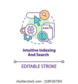 Intuitive indexing and search concept icon. Content management system feature abstract idea thin line illustration. Isolated outline drawing. Editable stroke. Arial, Myriad Pro-Bold fonts used