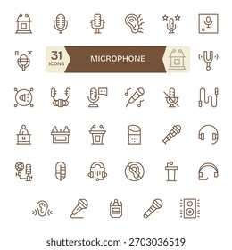 Eine intuitive Bibliothek von 35 Regular Line Icons basierend auf Mikrofon, für die Zugänglichkeit erstellt.