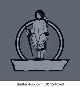 inuit eskimo woman , logo,vector, drawing, traditional dress