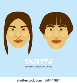 Inuit - The Indigenous People Of Canada. Man And Woman. Vector Illustration.