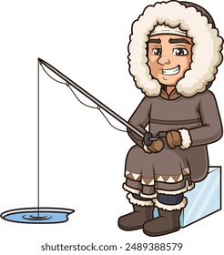 Inuit Man Fishing Vektorillustration