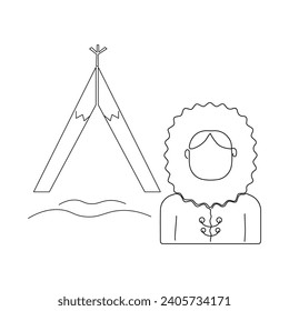 Inuit population linear icon. Indigenous peoples of Canada,  Siberian and Alaskan Yupik. Traditional shelter igloo. Thin line customizable illustration. Eskimo.