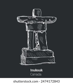 Inuksuk canada hand drawing vector illustration black background