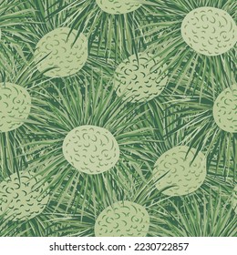 Inula flower seamless vector pattern background. Perennial cottage garden flowers monochrome green backdrop. Giant Fleabane painterly geometric design. Maximalist cottagecore for summer, packaging