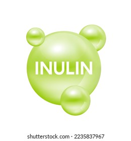 Inulin, Vitamins fiber green isolated on white background. Essential amino acids for body health. Products design supplement food. 3D Vector EPS10.