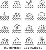Inundation icon illustration vector set. Contains such icon as Rain, Car Drowning, Raining, Building drowned, Sink, Flooding, Sunken ship and more. Expanded Stroke