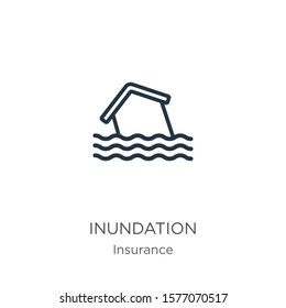 Inundation icon. Thin linear inundation outline icon isolated on white background from insurance collection. Line vector sign, symbol for web and mobile