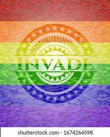 Invade el emblema de colores de lgbt. Ilustración vectorial. Mosaico.