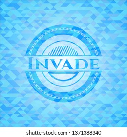 Invade light blue emblem. Mosaic background