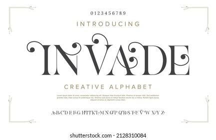 Invade modern abstract luxury alphabet. Wedding, fashion elegant typography. Vector illustration