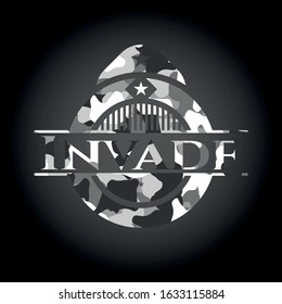 Invade on grey camouflaged pattern