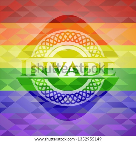 Invade on mosaic background with the colors of the LGBT flag