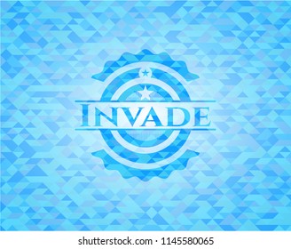 Invade realistic sky blue emblem. Mosaic background