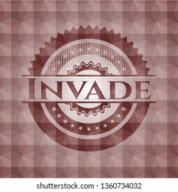 Invade red emblem or badge with geometric pattern background. Seamless.