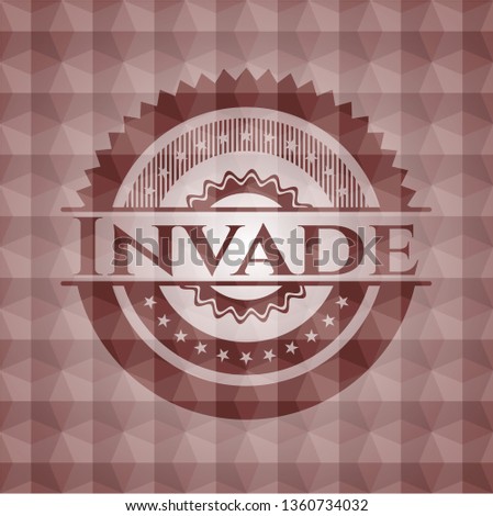 Invade red emblem or badge with geometric pattern background. Seamless.